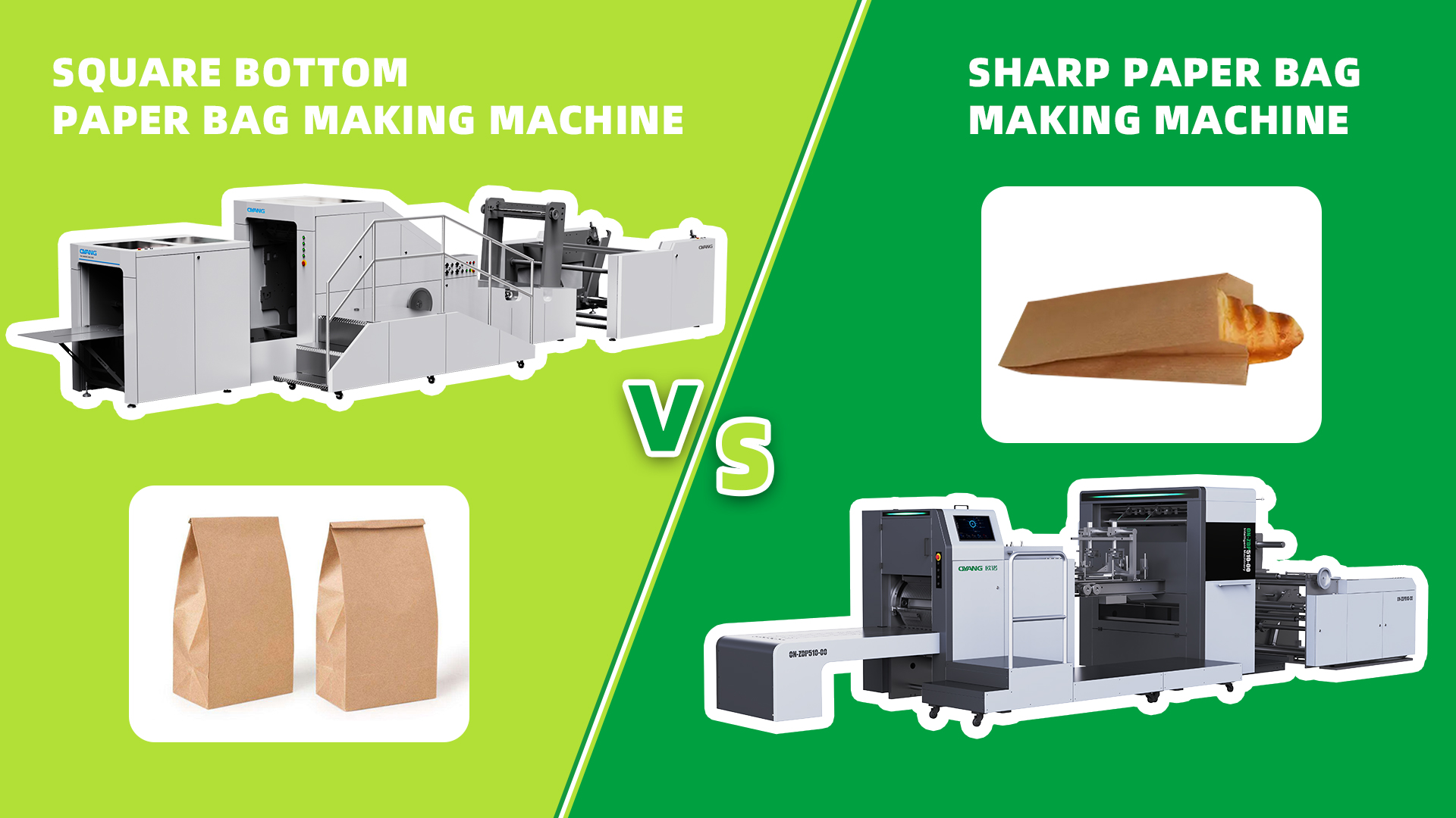 Papiertütenmaschine mit quadratischem Boden im Vergleich zu Papiertütenmaschine mit flachem Boden